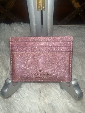 kate spade pink glitter card holder